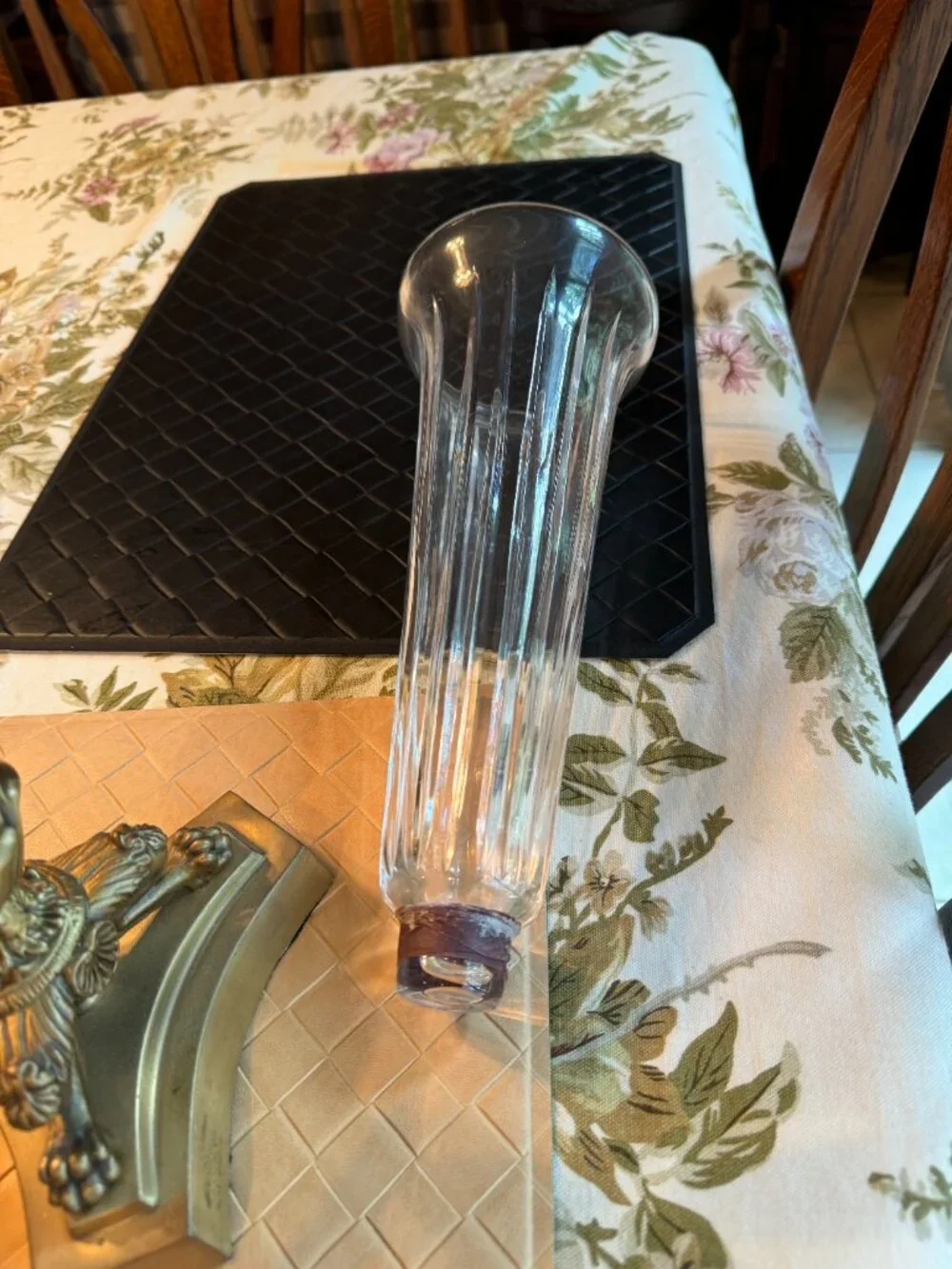 Pair of Metal & Glass Tall Unique Taper Candleholders Beveled Glass 17 1/2